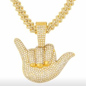 NEW Invicta Elements Hang Loose Iced Out Pendant & Chain Gold 21.65" #938